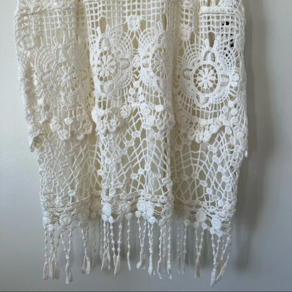 White Natural Crochet Tank with Fringe Top - Picture 3 of 7
